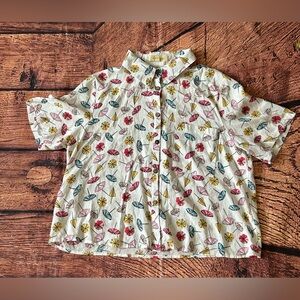 Love Notes Umbrella  Button Down Shirt -‎ White with Multicolor Print